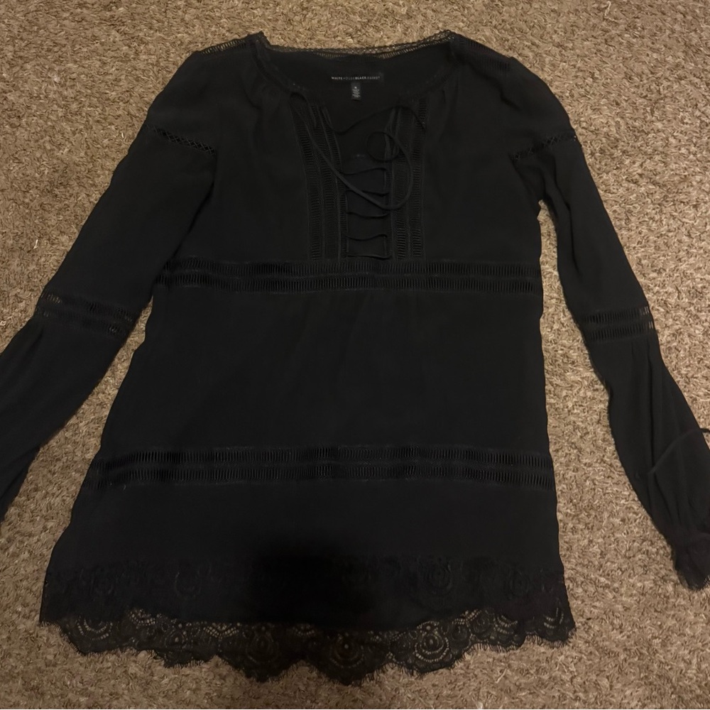 White House Black Market Black Lace Detail Top
